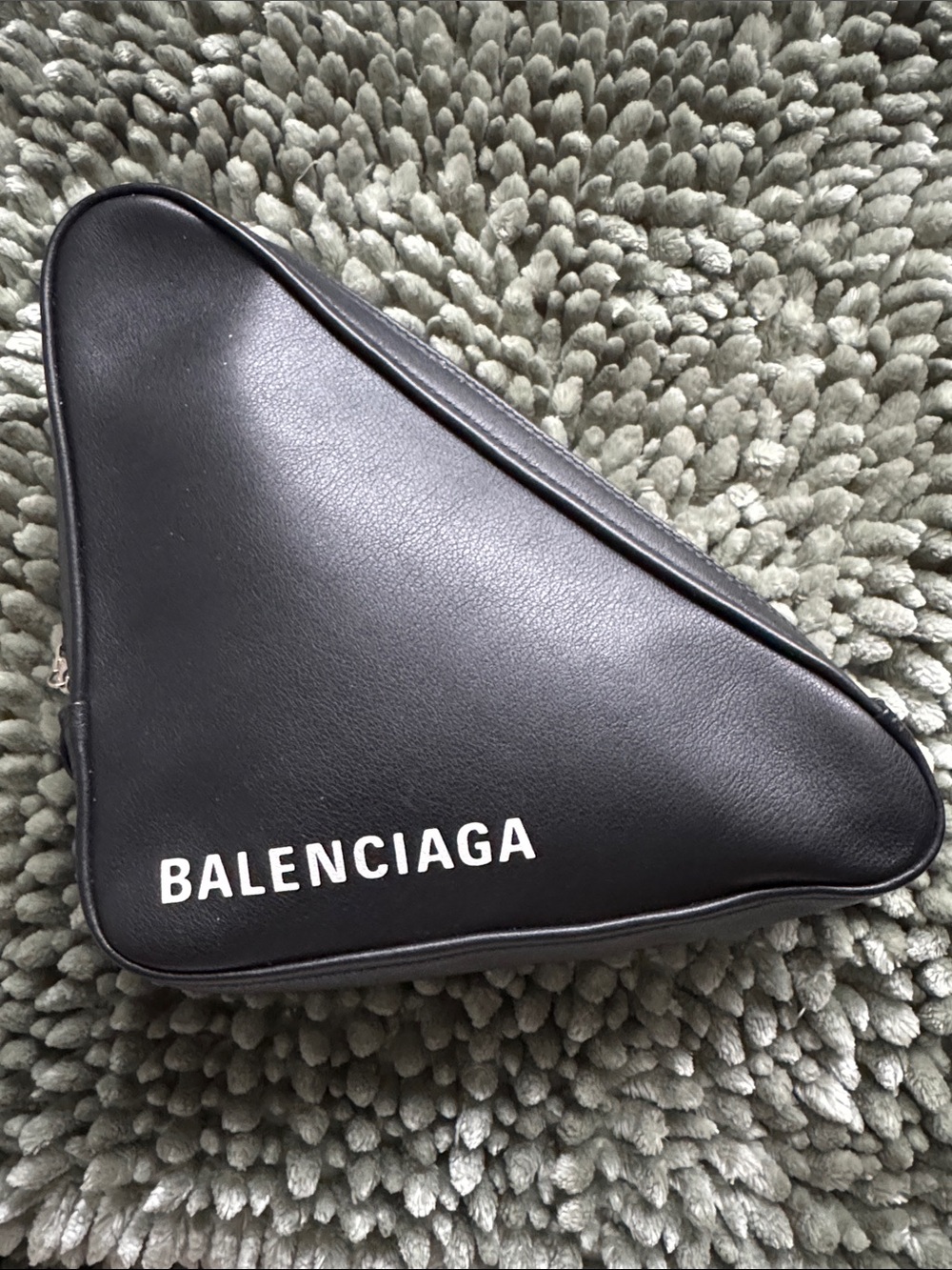 Balenciaga Black Triangle Leather Belt Bag with White Logo